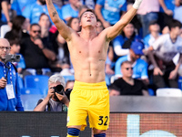 Mateo Retegui of Atalanta BC celebrates after scoring third goal during the serie Serie A Enilive match between SSC Napoli and Atalanta BC a...