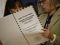 Americans cast their ballots in the presidential election in downtown New York, United States, on November 5, 2024, at the Institute of Art...