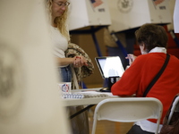 Americans cast their ballots in the presidential election in downtown New York, United States, on November 5, 2024, at the Institute of Art...