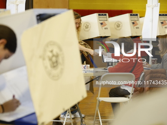 Americans cast their ballots in the presidential election in downtown New York, United States, on November 5, 2024, at the Institute of Art...