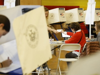 Americans cast their ballots in the presidential election in downtown New York, United States, on November 5, 2024, at the Institute of Art...