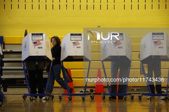 Americans cast their ballots in the presidential election in downtown New York, United States, on November 5, 2024, at the Institute of Art...