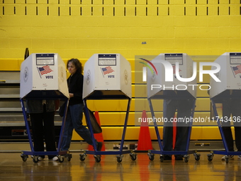 Americans cast their ballots in the presidential election in downtown New York, United States, on November 5, 2024, at the Institute of Art...