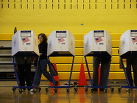 Americans cast their ballots in the presidential election in downtown New York, United States, on November 5, 2024, at the Institute of Art...