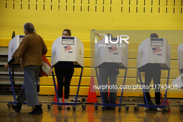 Americans cast their ballots in the presidential election in downtown New York, United States, on November 5, 2024, at the Institute of Art...