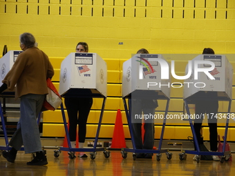 Americans cast their ballots in the presidential election in downtown New York, United States, on November 5, 2024, at the Institute of Art...