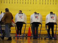 Americans cast their ballots in the presidential election in downtown New York, United States, on November 5, 2024, at the Institute of Art...