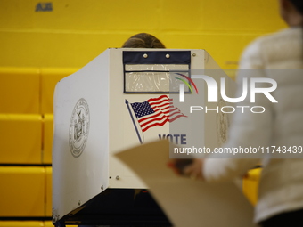 Americans cast their ballots in the presidential election in downtown New York, United States, on November 5, 2024, at the Institute of Art...