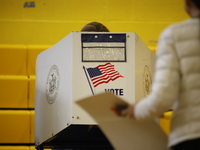 Americans cast their ballots in the presidential election in downtown New York, United States, on November 5, 2024, at the Institute of Art...