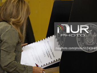 Americans cast their ballots in the presidential election in downtown New York, United States, on November 5, 2024, at the Institute of Art...