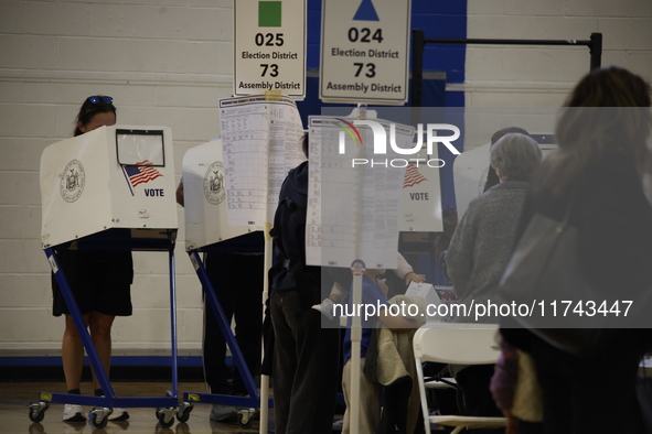 Americans cast their ballots in the presidential election in downtown New York, United States, on November 5, 2024, at the Institute of Art...