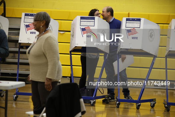 Americans cast their ballots in the presidential election in downtown New York, United States, on November 5, 2024, at the Institute of Art...