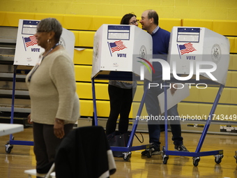 Americans cast their ballots in the presidential election in downtown New York, United States, on November 5, 2024, at the Institute of Art...