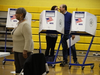 Americans cast their ballots in the presidential election in downtown New York, United States, on November 5, 2024, at the Institute of Art...