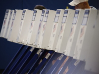 Americans cast their ballots in the presidential election in downtown New York, United States, on November 5, 2024, at the Institute of Art...