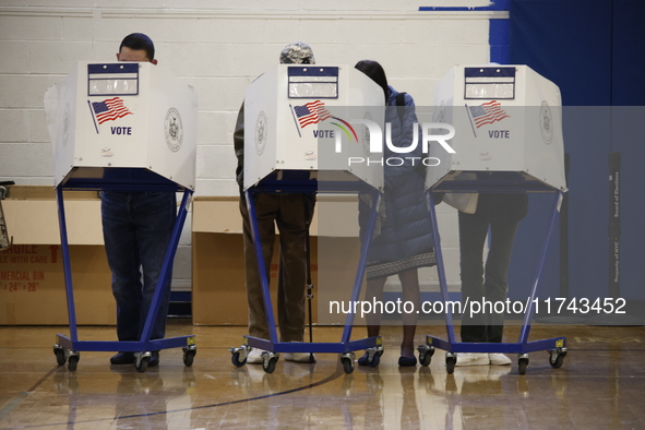 Americans cast their ballots in the presidential election in downtown New York, United States, on November 5, 2024, at the Institute of Art...