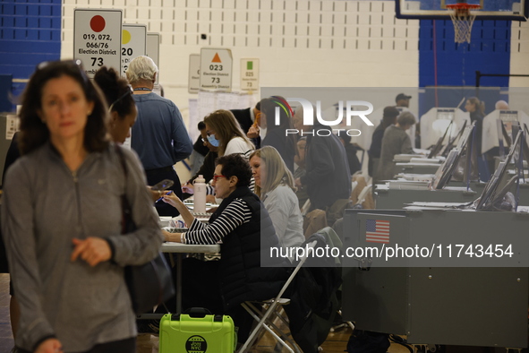 Americans cast their ballots in the presidential election in downtown New York, United States, on November 5, 2024, at the Institute of Art...