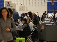 Americans cast their ballots in the presidential election in downtown New York, United States, on November 5, 2024, at the Institute of Art...