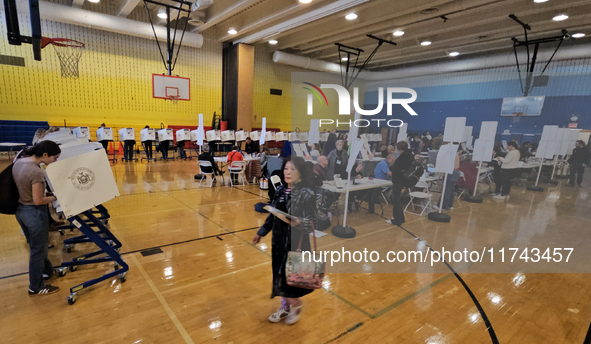 Americans cast their ballots in the presidential election in downtown New York, United States, on November 5, 2024, at the Institute of Art...