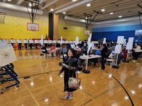 Americans cast their ballots in the presidential election in downtown New York, United States, on November 5, 2024, at the Institute of Art...