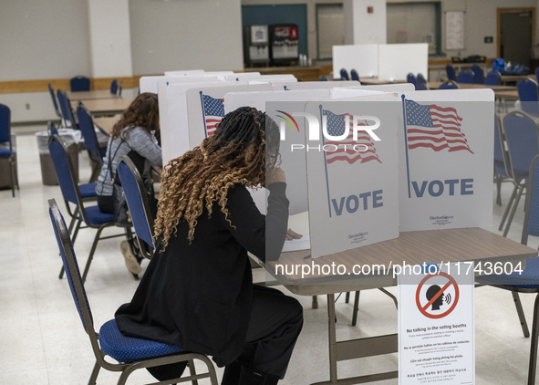 People cast their votes on Election Day in Fairfax County, Virginia, on November 5, 2024. 