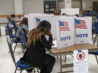 People cast their votes on Election Day in Fairfax County, Virginia, on November 5, 2024. (