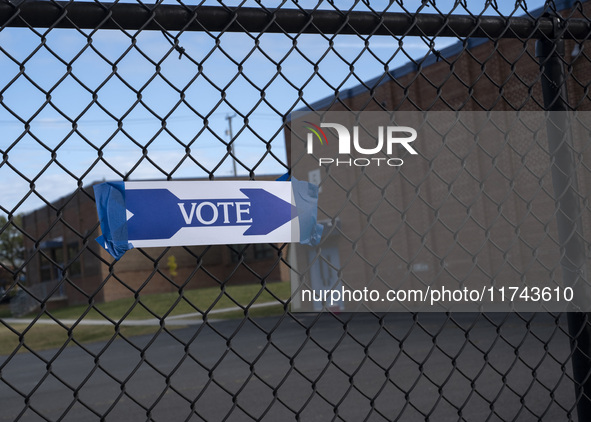 A vote sign is seen outside a Vote Center on Election Day in Fairfax County, Virginia, on November 5, 2024. 