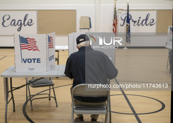 People cast their votes on Election Day in Fairfax County, Virginia, on November 5, 2024. 