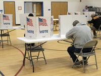 People cast their votes on Election Day in Fairfax County, Virginia, on November 5, 2024. (