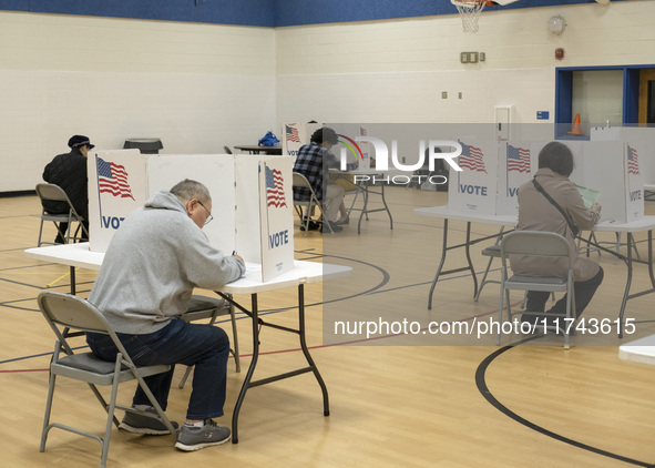 People cast their votes on Election Day in Fairfax County, Virginia, on November 5, 2024. 