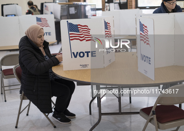 People cast their votes on Election Day in Fairfax County, Virginia, on November 5, 2024. 