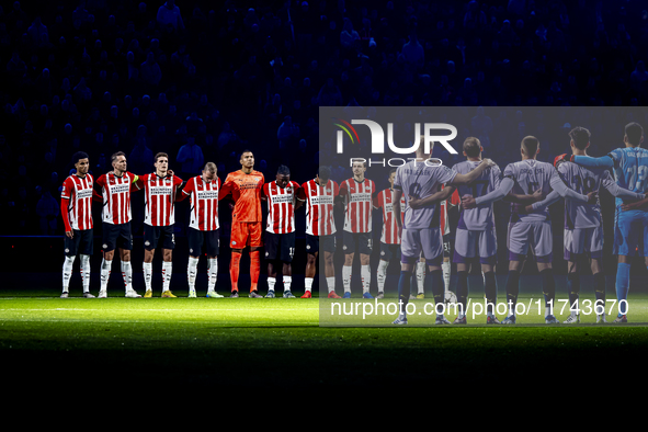 A minute of silence takes place for the victims in Spain during the match between PSV and Girona at the Philips Stadium for the UEFA Champio...