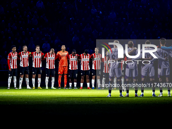 A minute of silence takes place for the victims in Spain during the match between PSV and Girona at the Philips Stadium for the UEFA Champio...