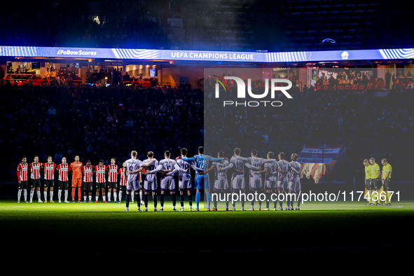 A minute of silence takes place for the victims in Spain during the match between PSV and Girona at the Philips Stadium for the UEFA Champio...