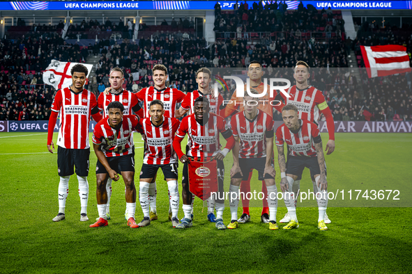 The team photo of PSV takes place during the match between PSV and Girona at the Philips Stadium for the UEFA Champions League - League phas...