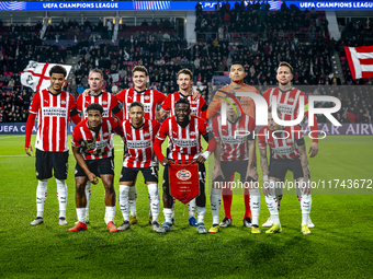 The team photo of PSV takes place during the match between PSV and Girona at the Philips Stadium for the UEFA Champions League - League phas...