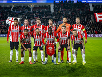 The team photo of PSV takes place during the match between PSV and Girona at the Philips Stadium for the UEFA Champions League - League phas...