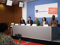 Alexander Mauz, spokesperson for the Civil Peace Service, Svenja Schulze, Federal Minister for Economic Cooperation and Development, Oksana...