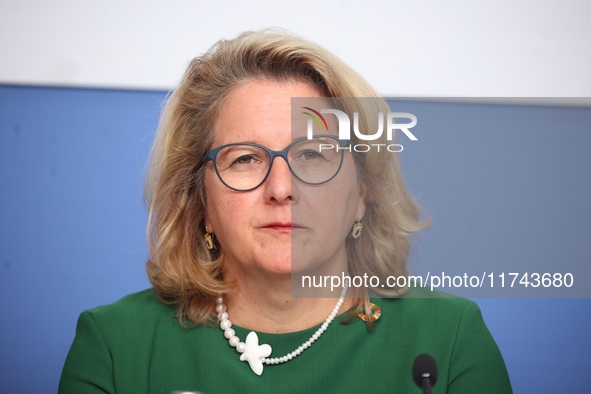 Svenja Schulze, Federal Minister for Economic Cooperation and Development, attends the press conference for 25 years of the Civil Peace Serv...