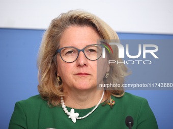 Svenja Schulze, Federal Minister for Economic Cooperation and Development, attends the press conference for 25 years of the Civil Peace Serv...