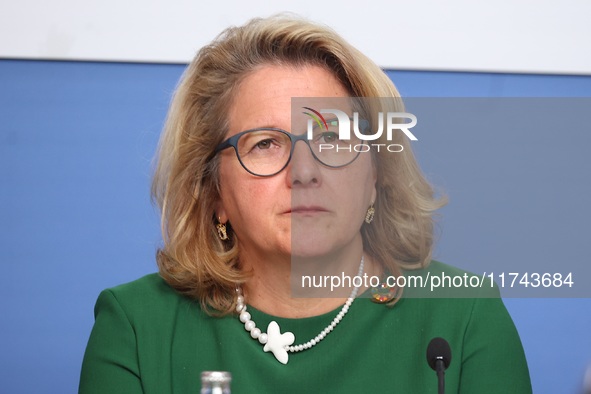 Svenja Schulze, Federal Minister for Economic Cooperation and Development, attends the press conference for 25 years of the Civil Peace Serv...