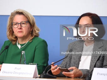 Svenja Schulze, Federal Minister for Economic Cooperation and Development, and Oksana Dovgopolova, a Memory Studies employee, attend the pre...