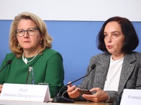 Svenja Schulze, Federal Minister for Economic Cooperation and Development, and Oksana Dovgopolova, a Memory Studies employee, attend the pre...