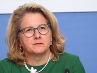 Svenja Schulze, Federal Minister for Economic Cooperation and Development, attends the press conference for 25 years of the Civil Peace Serv...