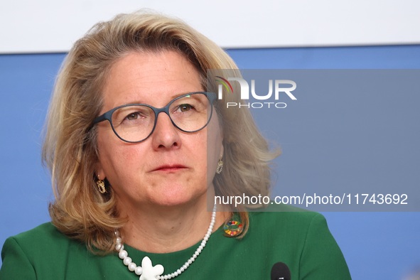 Svenja Schulze, Federal Minister for Economic Cooperation and Development, attends the press conference for 25 years of the Civil Peace Serv...