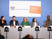 Alexander Mauz, spokesperson for the Civil Peace Service, Svenja Schulze, Federal Minister for Economic Cooperation and Development, Oksana...