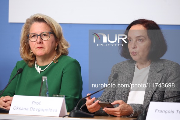 Svenja Schulze, Federal Minister for Economic Cooperation and Development, and Oksana Dovgopolova, a Memory Studies employee, attend the pre...