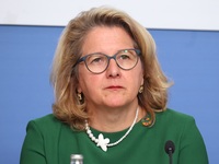 Svenja Schulze, Federal Minister for Economic Cooperation and Development, attends the press conference for 25 years of the Civil Peace Serv...