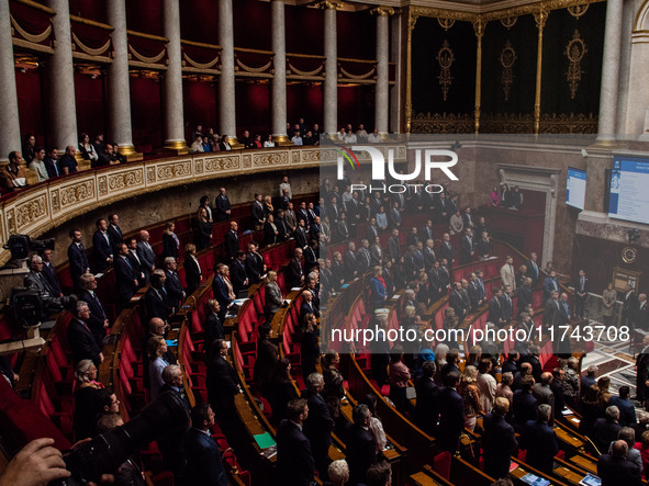 A minute of silence takes place for the victims of the floods in Spain at the National Assembly in Paris, France, on November 5, 2024. 