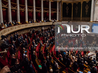 A minute of silence takes place for the victims of the floods in Spain at the National Assembly in Paris, France, on November 5, 2024. (